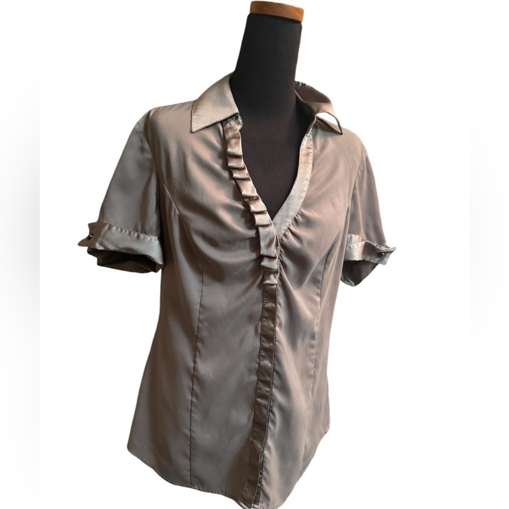 Y2K EXPRESS Satin Trim Ruffle Blouse Women’s Small Flirty Feminine 1990’s EUC